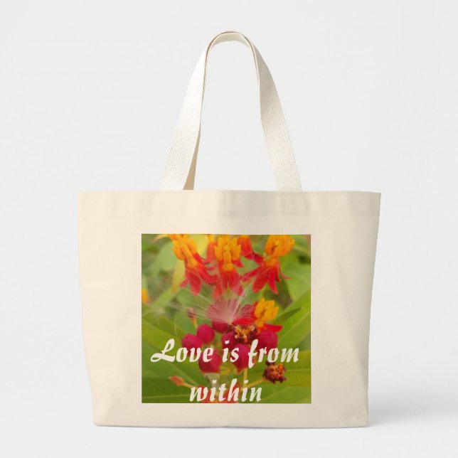 Lovely Colourful Floral with Milkweed Art Print Large Tote Bag (Front)