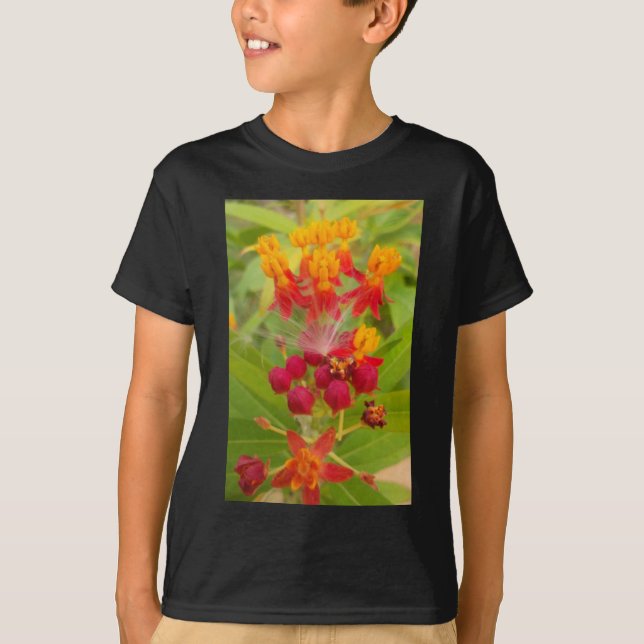 Lovely Colourful Floral with Milkweed Art Print T-Shirt (Front)
