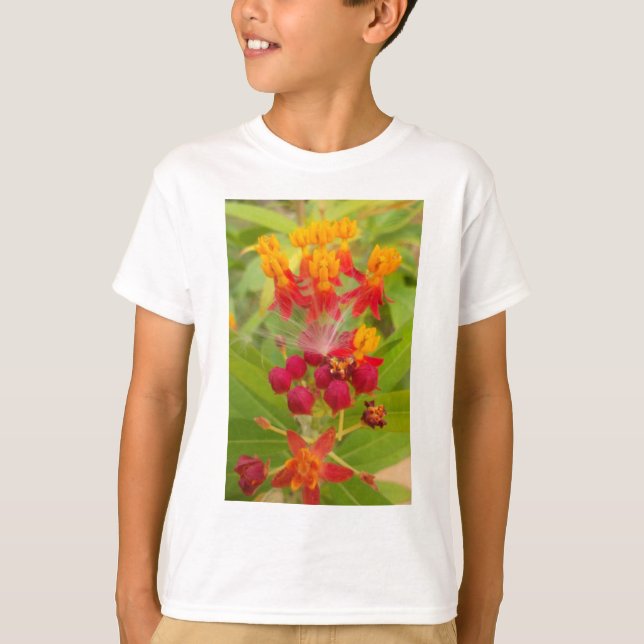 Lovely Colourful Floral with Milkweed Art Print T-Shirt (Front)