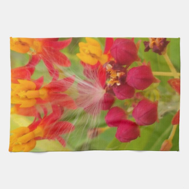 Lovely Colourful Floral with Milkweed Art Print Tea Towel (Horizontal)