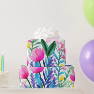 Lovely colourful flowers and birds Wrapping Paper
