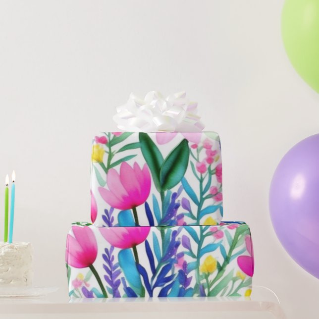Lovely colourful flowers and birds Wrapping Paper (Party Gifts)