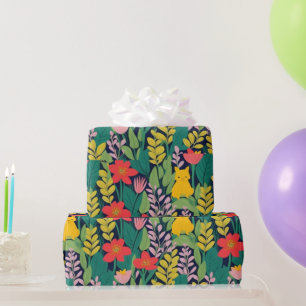Lovely colourful flowers and birds Wrapping Paper