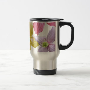 Lovely colourful pink, blue, purple, yellow flower travel mug