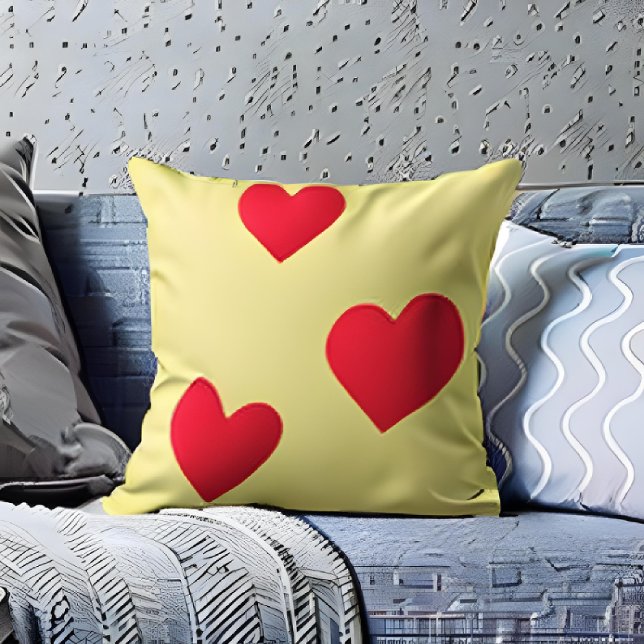 Lovely Colourful  Red Hearts Yellow Home Décor Cushion (Creator Uploaded)