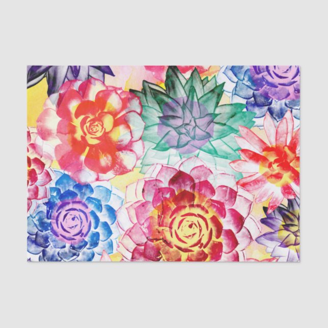 Lovely Colourful Succulent Plant Pattern Tissue Paper (Front)