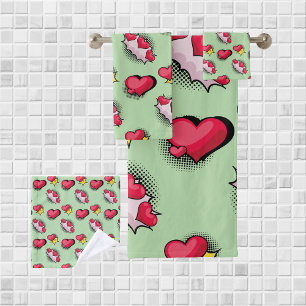 Lovely comic book style red and black heart gifts  bath towel set