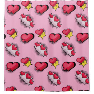 Lovely comic book style red and black heart gifts shower curtain