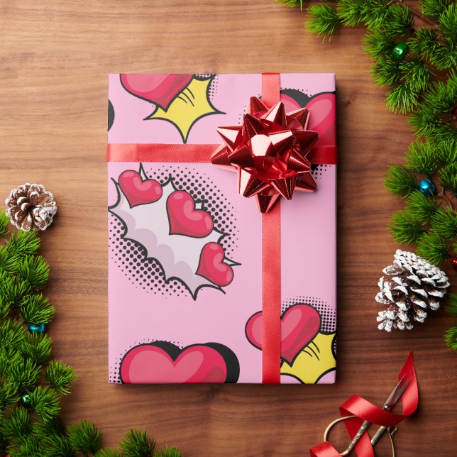 Lovely comic book style red and black heart gifts  wrapping paper (Creator Uploaded)