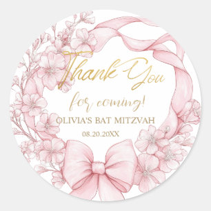 Lovely Coquette Pink Ribbon Bows Bat Mitzvah  Classic Round Sticker