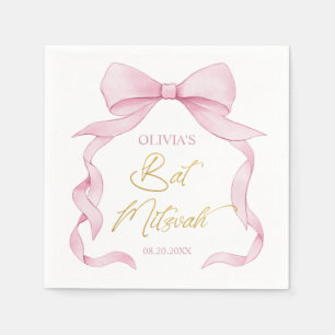 Lovely Coquette Pink Ribbon Bows Bat Mitzvah  Napkin