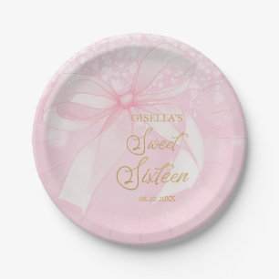 Lovely Coquette Pink Ribbon Bows Sweet 16 Sixteen Paper Plate