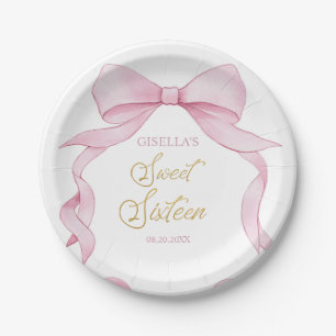 Lovely Coquette Pink Ribbon Bows Sweet 16 Sixteen  Paper Plate