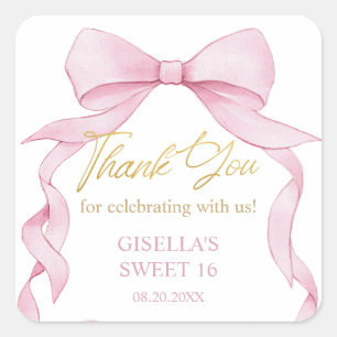 Lovely Coquette Pink Ribbon Bows Sweet Sixteen 16 Square Sticker