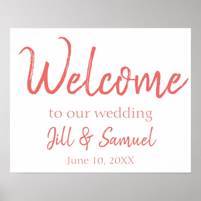 Lovely Coral and White Wedding Welcome Sign (Front)