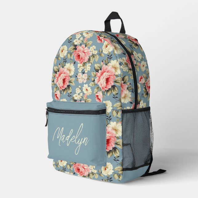 Lovely Country Floral Pattern Personalised Printed Backpack (Back Corner Right)