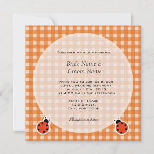 Lovely country style plaids and lady bugs wedding invitation