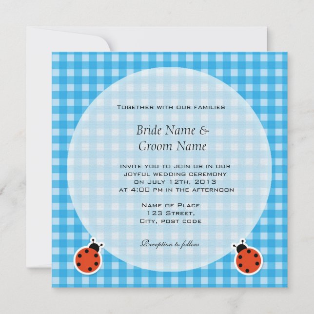 Lovely country style plaids and lady bugs wedding invitation (Front)