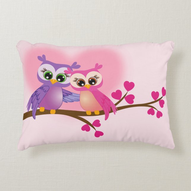 Lovely Couple Owls on a Branch Accent Pillow (Front)