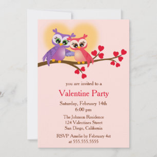 Lovely Couple Owls on a Branch Valentine's Day Invitation