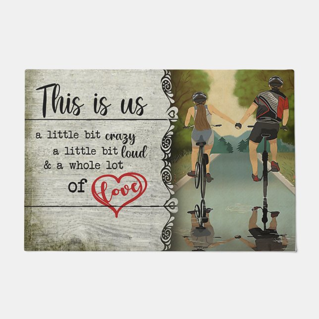 Lovely Couples Riding Bike Mat, Love Quotes Gift Doormat (Front)
