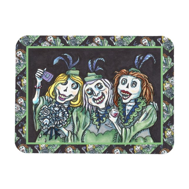 LOVELY CREEPY ZOMBIE BRIDESMAIDS TAKING A SELFIE MAGNET (Horizontal)