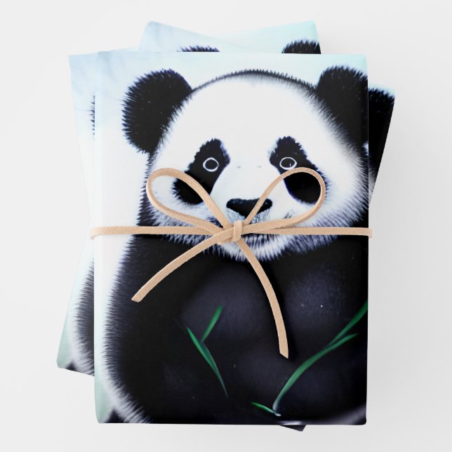 Lovely, Cuddly Little Panda Bear Cub Wrapping Paper Sheet (In situ)