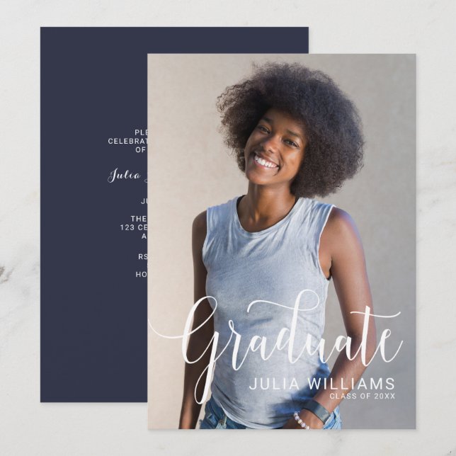 Lovely Cursive Photo Graduation Party Announcement (Front/Back)
