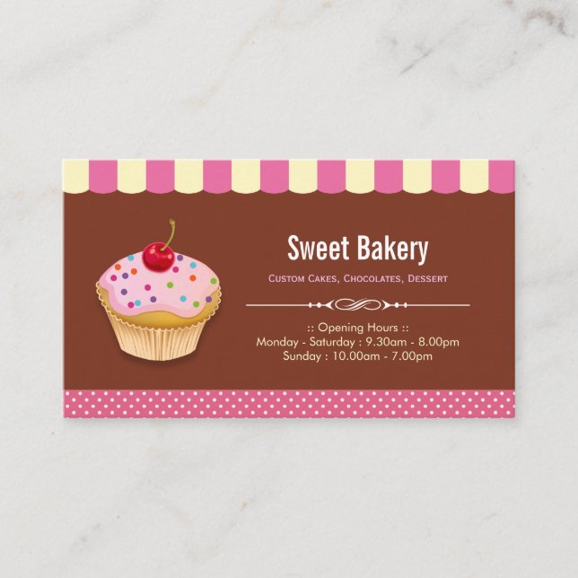 Lovely Custom Cupcakes  - Sweet Bakery Shop Business Card (Front)