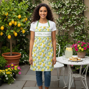 Lovely Custom Name with Lemon Pattern Apron