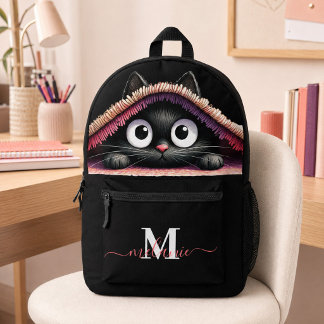 Lovely Cute Black Kitten Custom Monogram Name  Printed Backpack
