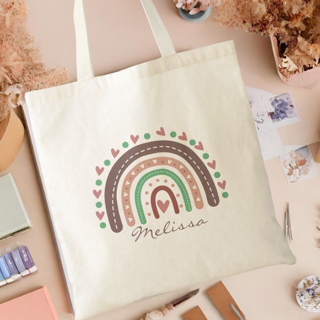 Lovely Cute Boho Rainbow Heart  Tote Bag (Creator Uploaded)