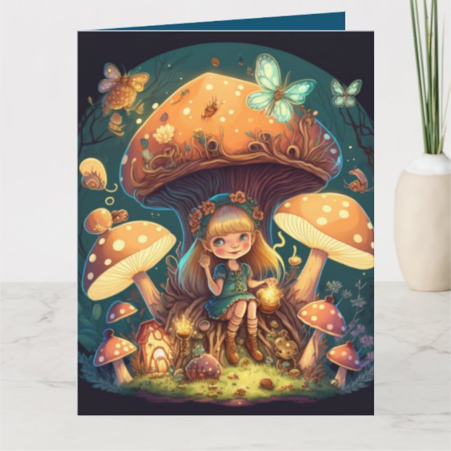 Lovely cute elves play under mushrooms     card (Front)