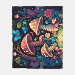 Lovely cute elves play under mushrooms fleece blanket