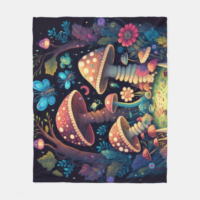 Lovely cute elves play under mushrooms    fleece blanket (Front)