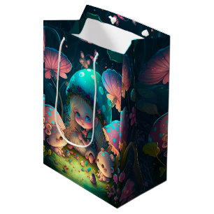 Lovely cute elves play under mushrooms gift bag