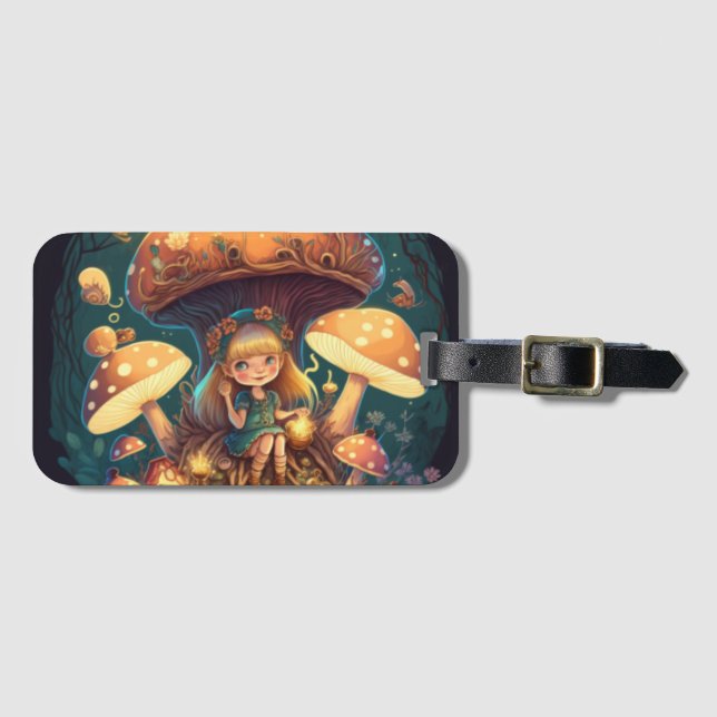 Lovely cute elves play under mushrooms  luggage tag (Front Horizontal)