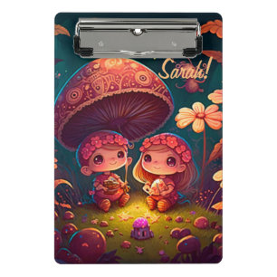 Lovely cute elves play under mushrooms             mini clipboard