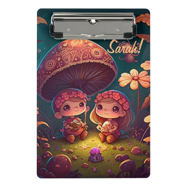 Lovely cute elves play under mushrooms             mini clipboard (Front)