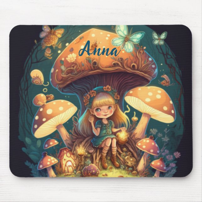 Lovely cute elves play under mushrooms  mouse mat (Front)