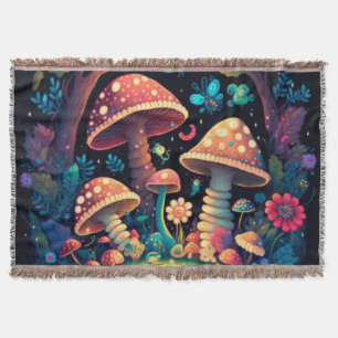 Lovely cute elves play under mushrooms throw blanket