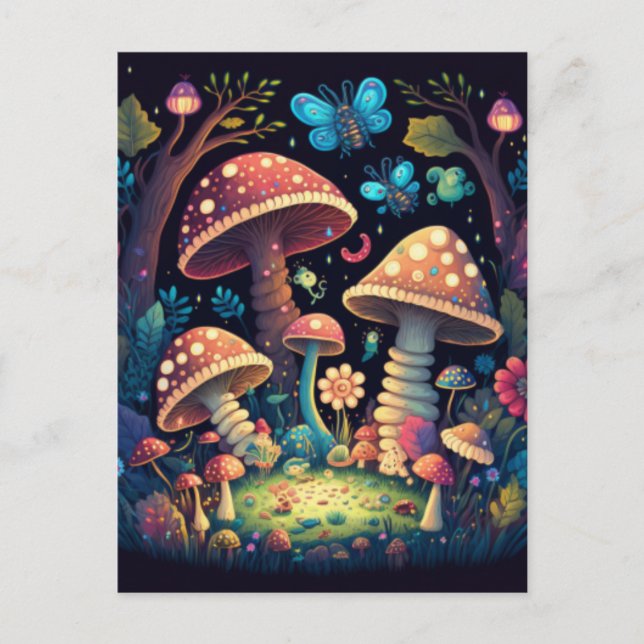 Lovely cute magic mushrooms   holiday postcard (Front)