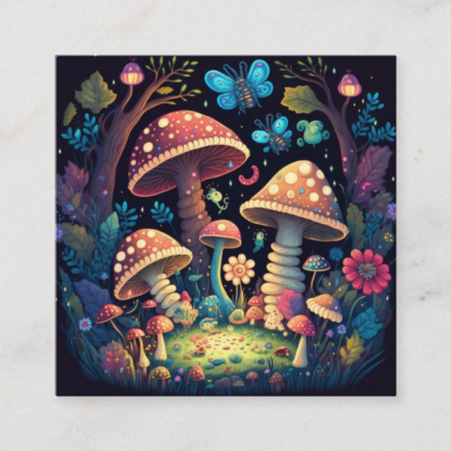 Lovely cute magic mushrooms   square business card (Front)