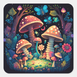 Lovely cute magic mushrooms   square sticker