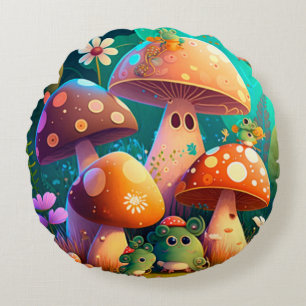 Lovely cute mushrooms for kid's room round cushion