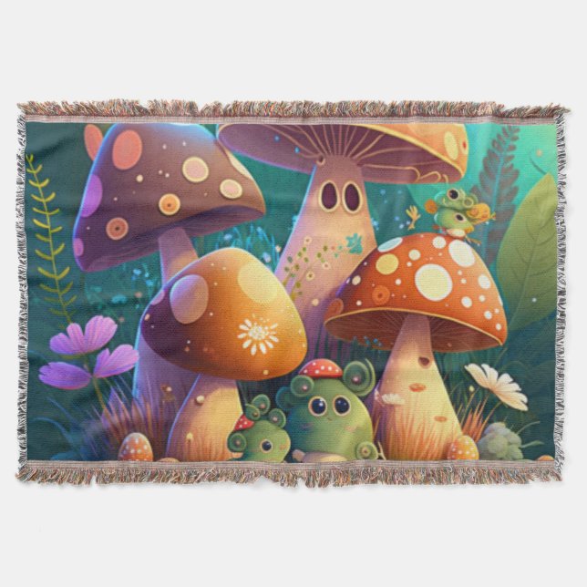 Lovely cute mushrooms for kid's room   throw blanket (Front)