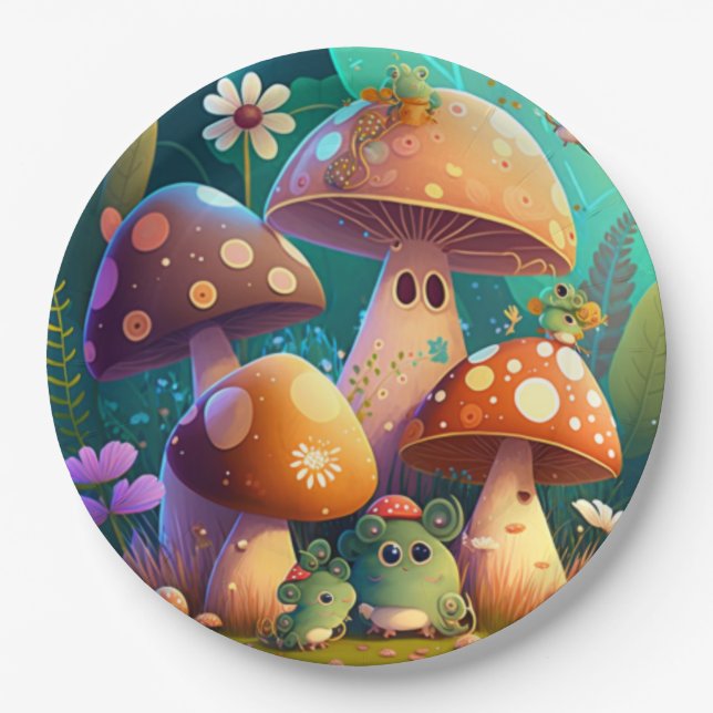 Lovely cute mushrooms   paper plates (Front)