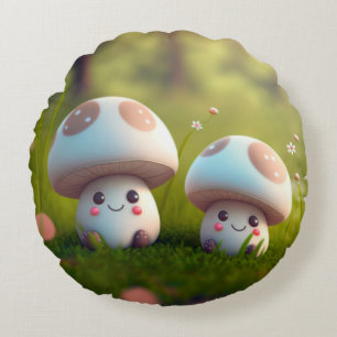 Lovely cute mushrooms round cushion
