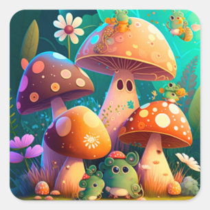 Lovely cute mushrooms square sticker