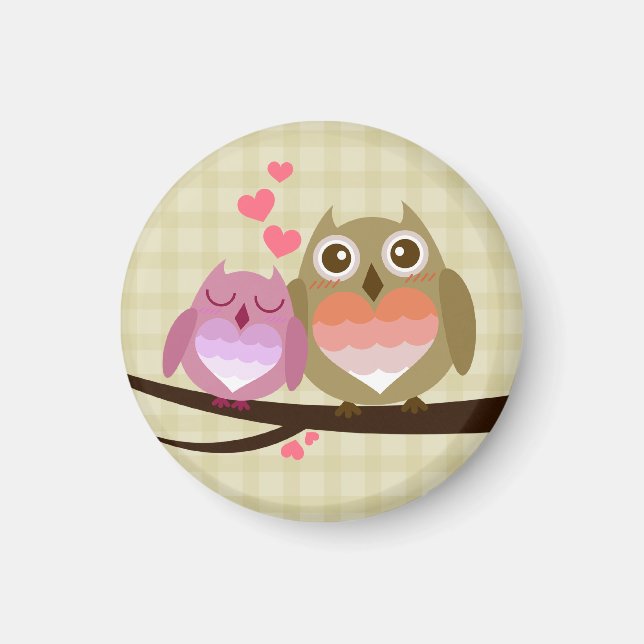 Lovely Cute Owl Couple Full of Love Heart Magnet (Front)